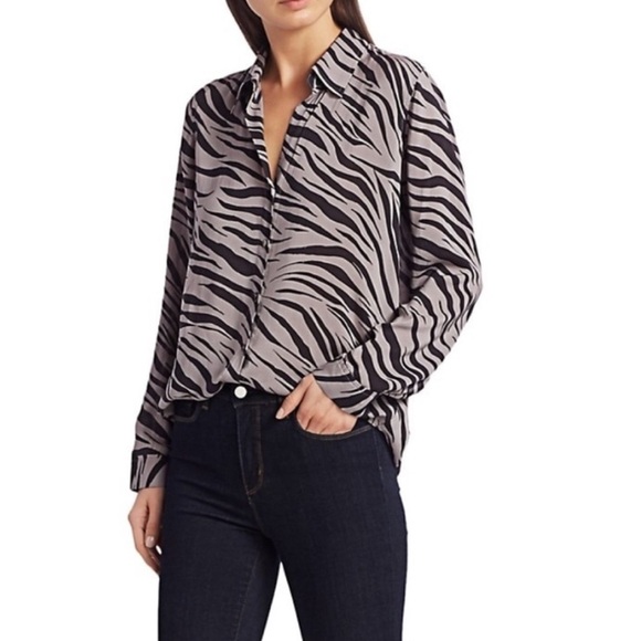 L’AGENCE Nina Zebra Print Blouse in Atticus Zebra Print - Picture 4 of 8